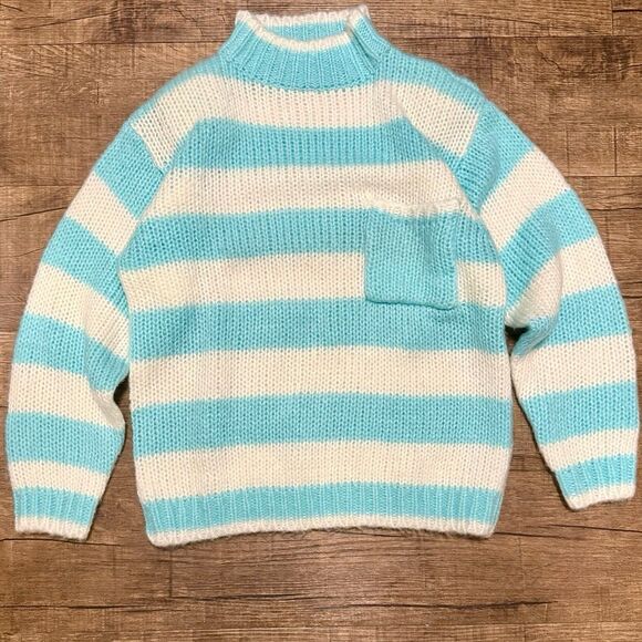 Vintage Striped mock neck chunky knit sweater - Picture 1 of 4